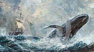 Legendary Encounter: Pequod and Moby Dick - Maritime Painting photo