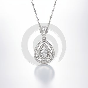 Stunning Medallion Piece: Hollow Halo Design With Drop-shaped Diamonds In 18k White Gold