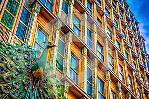 Stunning Modern Architecture A PeacockInspired Facade with Intricate Feather Patterns for a Bold Architectural