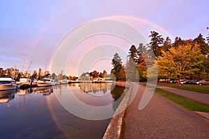 Stunning morning rainbow in Stanley Park, Vancouver