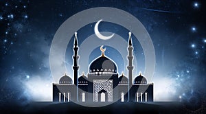 Islamic Mosque with Crescent Moon Against a Mystical Starry Sky photo