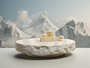 Stunning Mountain-Top Dining Experience: Artistic Table Mockup Inspired by Monu Style
