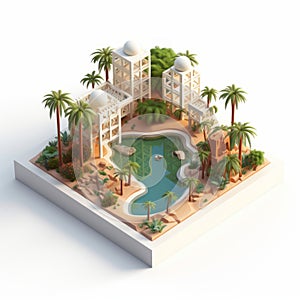 Stunning Oasis: 3d Illustration Of Desert Setting With Palm Trees