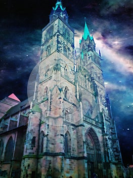 Stunning oil painting depicting the beautiful gothic architecture of the Strasbourg Cathedral