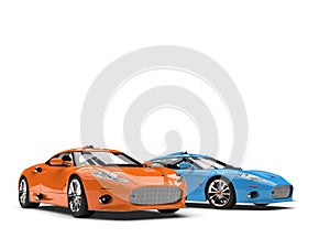 Stunning orange and blue modern super sports cars