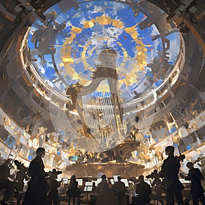 Stunning Orchestra Performance in Futuristic Space photo