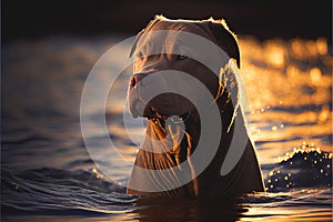 Stunning outdoor pet dog portrait In water pool lake sea ocean