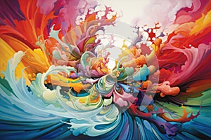 This stunning painting showcases a dynamic and vibrant wave of paint in a mesmerizing display of colors, An emotional whirlwind