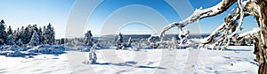 Stunning panorama of snowy landscape in winter in Black Forest - Snow view winter wonderland snowscape background banner with