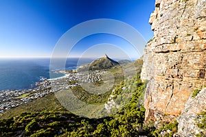 Stunning panorama view of the suburb of Camps Bay and Lion`s Head and Table mountain
