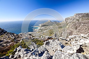 Stunning panorama view of the suburb of Camps Bay and Lion`s Head and Table mountain