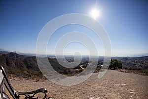 Stunning panoramic view of West Los Angeles from Kenter Trail Hike in Brentwood. Overlooking Santa Monica, Beverly Hills