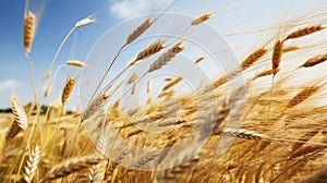 Vast Golden Wheat Field With Clear Blue Sky as a Background