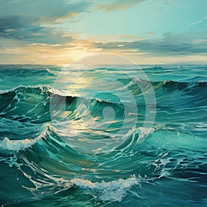Teal Baroque Seascape Abstract - Digital Painting Of Ocean Waves photo