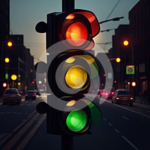 Stunning Photo-realistic Traffic Lights Displaying All Three Colors Simultaneously.