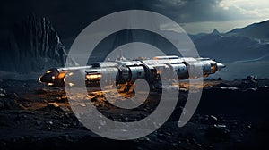 Lunar Spotlight: Majestic Spaceship Illuminating the Rocky Terrain photo