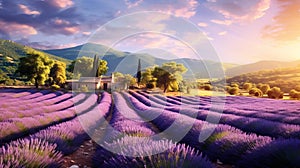 Romantic Lavender Fields In Provence: A Stunning 8k 3d Landscape photo