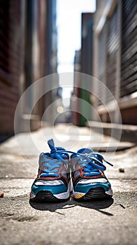 Fathers Trendy Sneakers in Vibrant Urban Alleyway photo