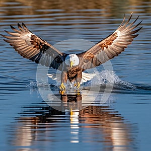 Majestic Bald Eagle Soaring Above Water photo