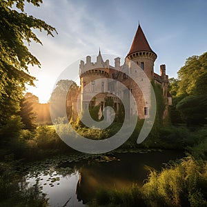 Majestic Medieval Castle at Golden Hour photo