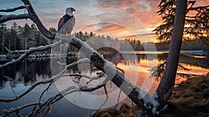 Majestic Bald Eagle Perched Overlooking River photo