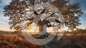 Majestic Oak Tree at Sunset photo