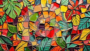 Vibrant Tropical Leaf Mosaic Artwork
