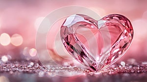 Stunning pink crystal heart sparkling on a soft background