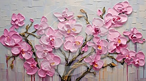 Stunning Pink Orchid Painting On Canvas - Sculptural Hard-edge Masterpiece photo