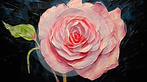 Stunning Pink Rose Painting: Impasto Oil Canvas Wall Art photo