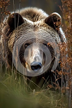 Stunning portrait close-up of a Grizzly bear. Amazing Wildlife. Generative Ai
