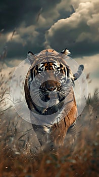 Stunning Portrait of a Dangerous Tiger: A Majestic Avatar Pacing photo