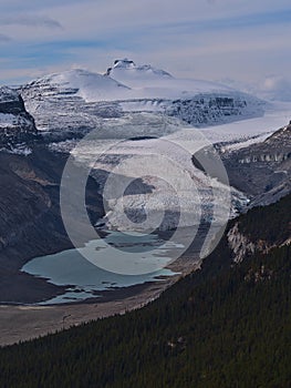 Stunning portrait view of Saskatchewan Glacier, part of Columbia Icefield, in Banff National Park, Alberta, Canada.