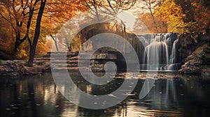 Stunning Post-apocalyptic Waterfalls In Autumn Lake - Uhd Image
