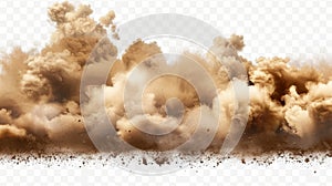 Stunning realistic texture of a desert sandstorm, brown dusty cloud or dry sand flying with gusts of wind, big explosion