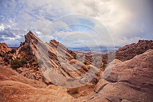 Stunning red rocky mountains of geological anomaly Vasquez Rocks, Los Angeles County