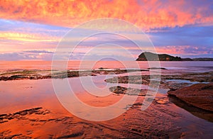 Stunning red sunrise over Lion Island from Pearl Beach