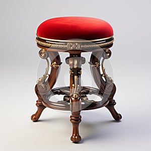 Stunning Red Velvet Victorian Bar Stool 3d Model photo