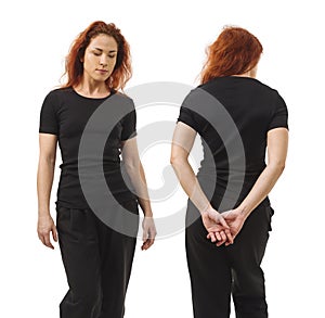 Stunning redhead posing with blank black shirt