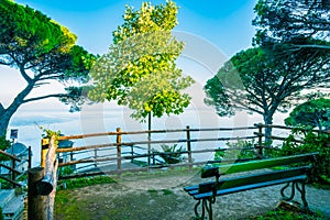 Stunning relaxation place with bench and wonderful panorama, Villa Rufolo, Ravello, Amalfi coast