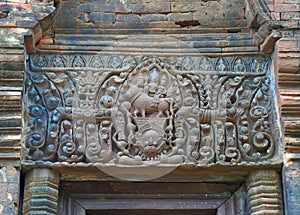 Stunning relief of the door lintel at Prasat Hin Muang Tam, the ancient temple complex in Buriram Province