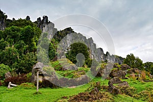 Stunning rock formations, the filming location of `The Hobbit, an Unexpected Journey`, in New Zealand