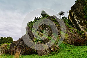 Stunning rock formations at Mangaotaki Valley, filming location of `The Hobbit, an Unexpected Journey`