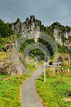 Stunning rock formations at Mangaotaki Valley, filming location of `The Hobbit, an Unexpected Journey`