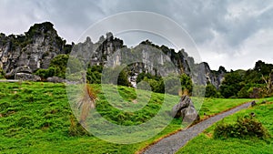 Stunning rock formations at Mangaotaki Valley, filming location of `The Hobbit, an Unexpected Journey`