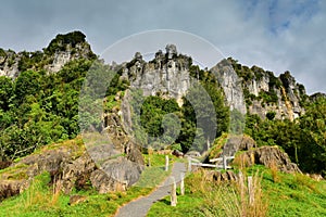 Stunning rock formations at Mangaotaki Valley, the filming location of `The Hobbit, an Unexpected Journey`