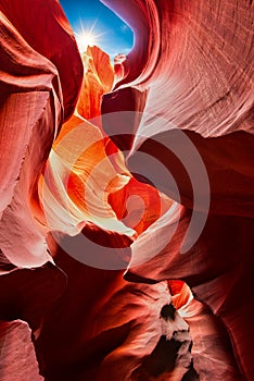 Stunning sandstone formations in Antelope Canyon. Arizona, USA