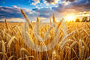 Wheat field. Golden ears of wheat on the field photo