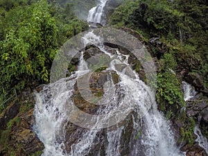 Stunning scenery and fresh cool atmosphere at Silver Waterfall Thac Bac waterfall in Sapa,Lao Cai province,North Vietnam.