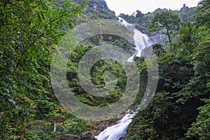 Stunning scenery and fresh cool atmosphere at Silver Waterfall Thac Bac waterfall in Sapa,Lao Cai province,North Vietnam.